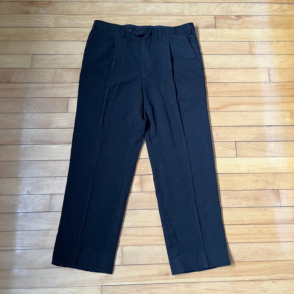 Ermenegildo Zegna Mens 100% Wool Pleated Dress Pants Black 34R